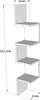 A diagram of a corner shelf unit with dimensions indicated. Voir les images du produit