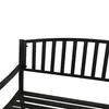 A close-up view of the backrest of a black metal garden bench. Produktbild-Vorschau
