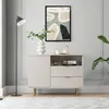 A modern living room with a sideboard, floor lamp, and artwork. Produktbild-Vorschau