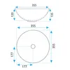 Diagrams showing the dimensions of a round black sink. Produktbild-Vorschau