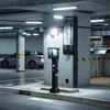 A parking garage with a security light and a parking payment machine. Produktbild-Vorschau