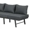 Close-up view of a gray outdoor sofa with cushions and a metal frame. Produktbild-Vorschau