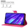 A pink phone case is shown open, displaying a smartphone screen. Above the phone case, there are illustrations of different stand positions for the case. Náhled obrázku produktu