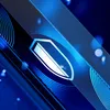 A close-up, abstract, and futuristic depiction of a shield icon with blue glowing lines and bokeh effects. Anteprima dell’immagine prodotto