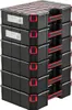 A stack of black plastic storage boxes with red latches. Náhľad obrázku produktu