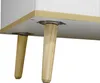 Close-up view of the underside of a furniture piece, showing its wooden legs and metal mounting plates. Podgląd zdjęcia produktu