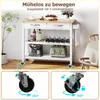 A kitchen cart with various items on it, including a coffee machine and a toaster, with close-up views of the wheels. Podgląd zdjęcia produktu
