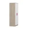 A tall, narrow wardrobe with a wood-grain effect on one side and a white door on the other, featuring a pink handle. Náhľad obrázku produktu