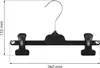 A black plastic hanger with two clips and a silver hook, with dimensions indicated. Produktbild-Vorschau