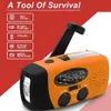 A survival radio with a flashlight and hand crank, presented with feature callouts. Produktbild-Vorschau