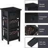 A black nightstand with two woven baskets and a drawer, shown with close-up feature callouts. Náhled obrázku produktu