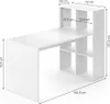 A white desk with shelving and dimensions indicated. Podgląd zdjęcia produktu