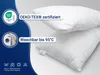 Two white pillows are shown, with marketing text and certifications on the left side. Produktbild-Vorschau