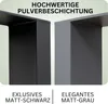 Two metal table legs, one black and one gray, are shown side-by-side. Text above describes "HIGH-QUALITY POWDER COATING". Text below labels the black leg as "EXCLUSIVE MATT-BLACK" and the gray leg as "ELEGANT MATT-GRAY". Produktbild-Vorschau