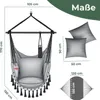 Diagram showing the dimensions of a hanging chair and its accessories. Produktbild-Vorschau