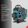 A laser level tool with technical specifications listed next to it. Produktbild-Vorschau