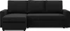 A black sectional sofa with a chaise lounge is shown from the front against a white background. Produktbild-Vorschau