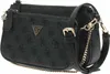 A black Guess handbag with a repeating logo pattern and gold hardware is shown against a white background. Anteprima dell’immagine prodotto
