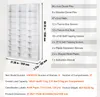 A white multi-shelf storage unit with dimensions and hardware listed. Produktbild-Vorschau