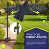 An outdoor garden scene with a navy blue umbrella. Voir les images du produit