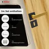 A product image showing a door handle set and a list of included items. Produktbild-Vorschau
