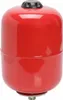 A red expansion vessel with a black cap on top, isolated on a white background. Produktbild-Vorschau