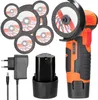 A collection of angle grinder accessories and a battery charger are displayed against a white background. Podgląd zdjęcia produktu