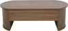 A front view of an oval coffee table with a dark wood finish. Voir les images du produit