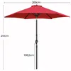 A red patio umbrella is shown with dimensions indicated by text and lines. Produktbild-Vorschau