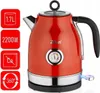 A red electric kettle with various product features highlighted in red squares to the left. Podgląd zdjęcia produktu