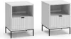 Two white nightstands with black legs are shown against a white background. Voir les images du produit