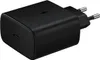 A black Samsung USB-C fast charger with a lightning bolt logo and text indicating fast charging. Produktbild-Vorschau