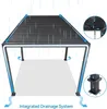 A diagram illustrating the integrated drainage system of a bioklimatic pergola during rainfall. Náhled obrázku produktu