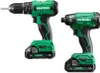 Two cordless power tools, a drill and an impact driver, are shown against a white background. Anteprima dell’immagine prodotto