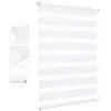A white roller blind with horizontal stripes of sheer and opaque fabric, shown hanging. Produktbild-Vorschau