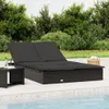vidaXL Lehátko pre 2 osoby s vankúšom Black Poly Rattan Náhľad obrázku produktu 2