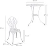 A white metal bistro set consisting of one round table and two chairs, with dimensions indicated. Náhľad obrázku produktu