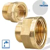 Two brass pipe fittings are shown against a white background, with a logo and a water symbol in the corner. Produktbild-Vorschau