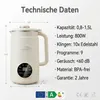 Sojadrinkmaschine 0,8–1,5L, 10 Edelstahlklingen, BPA-frei, Produktbild-Vorschau 5