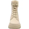 A front view of a beige lace-up boot with a faux fur lining. Produktbild-Vorschau