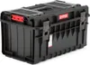 A black Qbrick System tool box with clear lids and red latches is shown against a white background. Náhled obrázku produktu