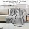 A light gray faux fur blanket draped over a sofa in a living room. Produktbild-Vorschau