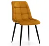 A single mustard yellow upholstered dining chair with black legs, shown from the front. Náhled obrázku produktu