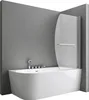 A modern bathroom with a white bathtub and a curved glass shower screen. Produktbild-Vorschau