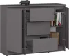 A gray dresser with two doors and three drawers, some of which are open, revealing shelves and storage space. A small camera is on top of the dresser. Anteprima dell’immagine prodotto