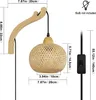 Wandleuchte aus Holz, runder Korbschirm mit Kabel, Schalter Produktbild-Vorschau 3