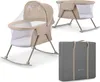 A collage of a baby bassinet, its side view, and its carrying case. Produktbild-Vorschau