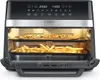 An air fryer oven with a pizza on the top rack and french fries on the bottom rack. Produktbild-Vorschau