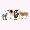 A group of farm animal figurines including a donkey, a cow, a rooster, and a sheep, arranged on a plain background. Anteprima dell’immagine prodotto