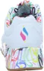 The back view of a white sneaker with colorful graffiti-like print on the sole and heel. Náhled obrázku produktu